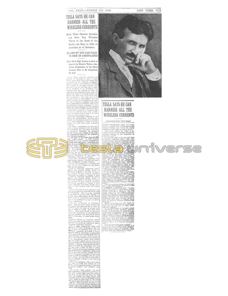 Preview of Tesla Says He Can Harness All The Wireless Currents article