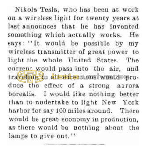 Preview of Nikola Tesla to Light the Whole United States (reprint) article