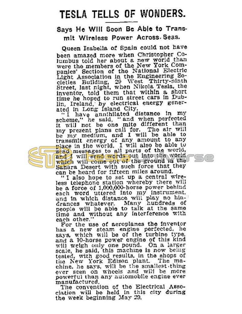 Preview of Tesla Tells of Wonders article