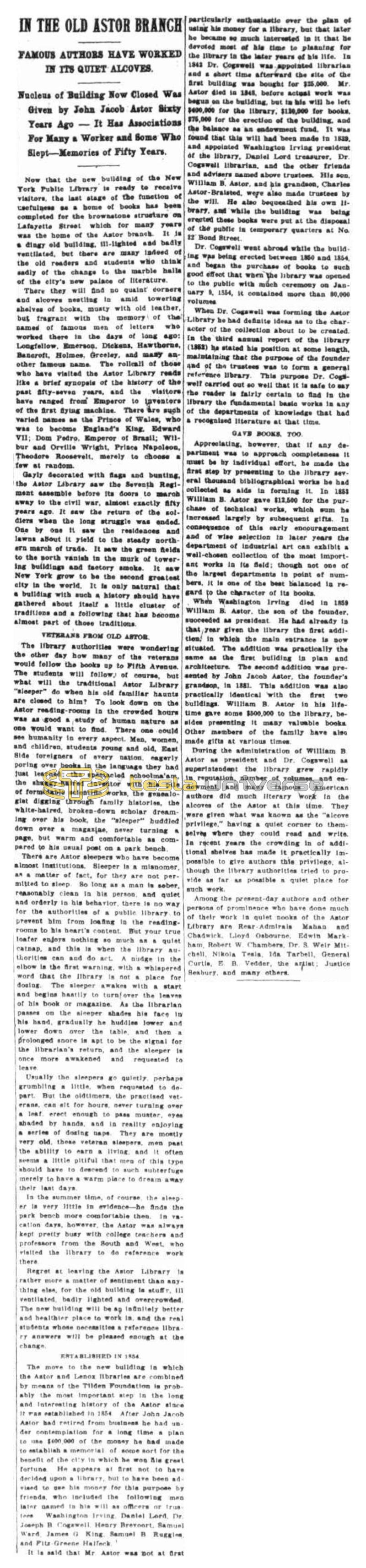 Preview of In the Old Astor Branch article