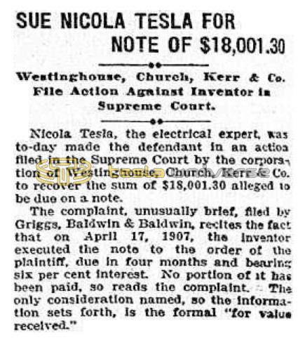 Preview of Sue Nikola Tesla for Note of $18,001.30 article