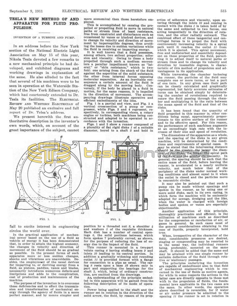 Preview of Tesla's New Method of and Apparatus for Fluid Propulsion article