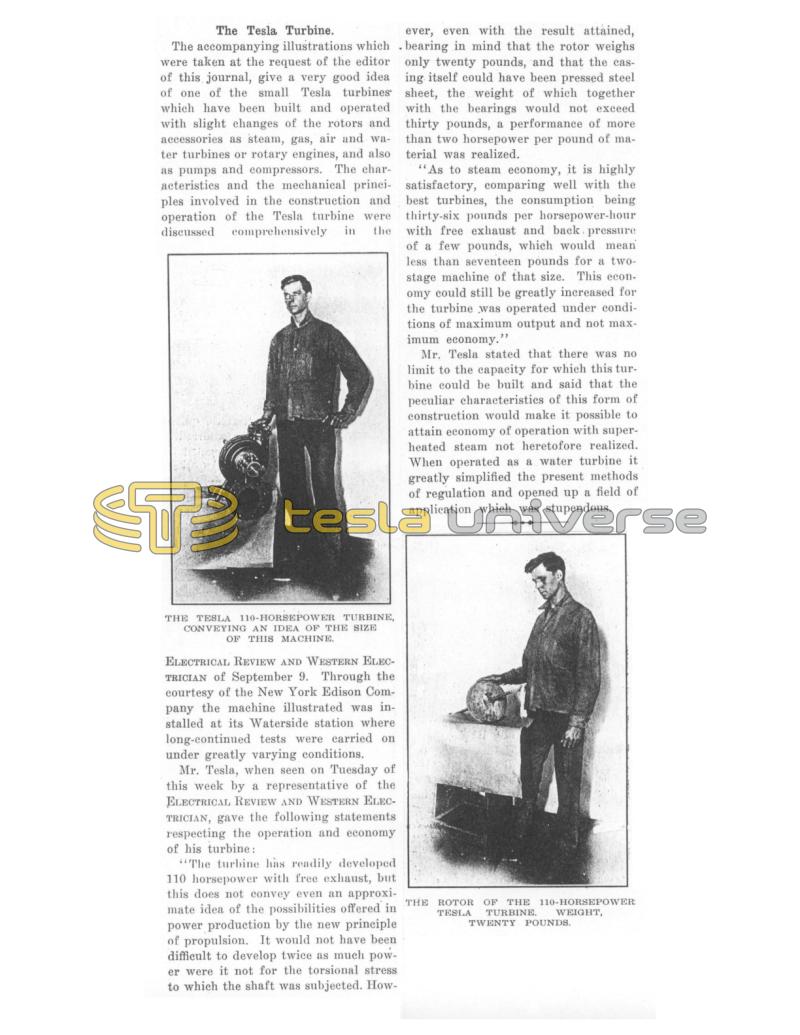 Preview of The Tesla Turbine (September 30, 1911) article