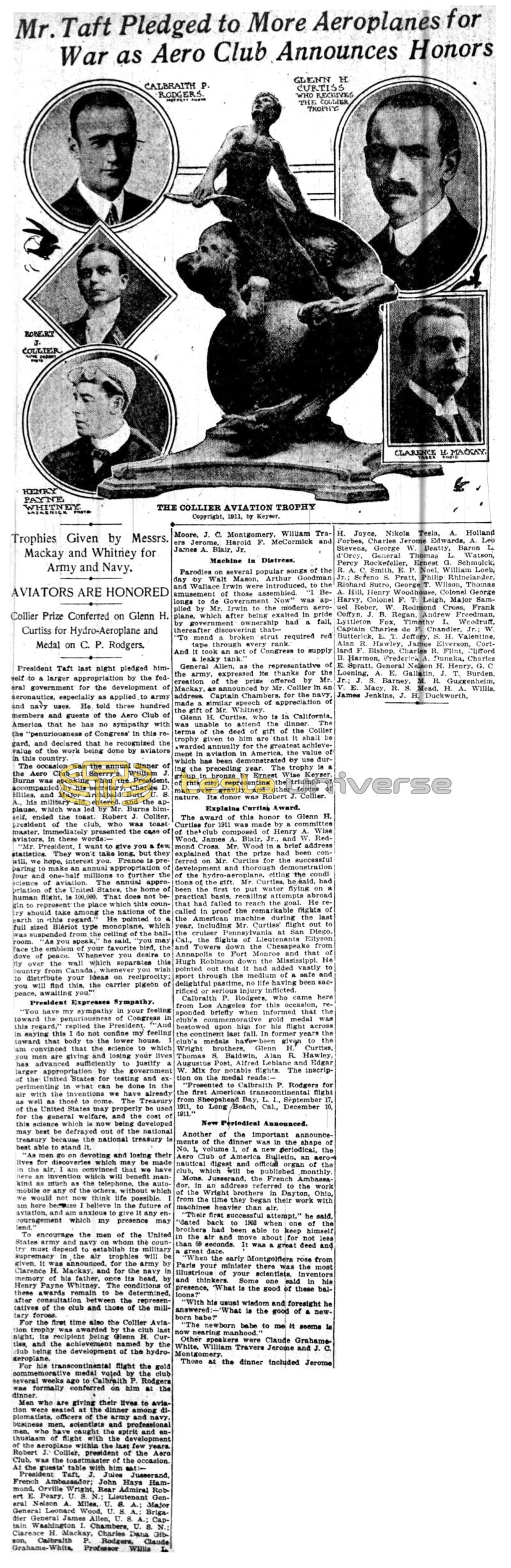 Preview of Mr. Taft Pledged to More Aeroplanes for War as Aero Club Announces Honors article