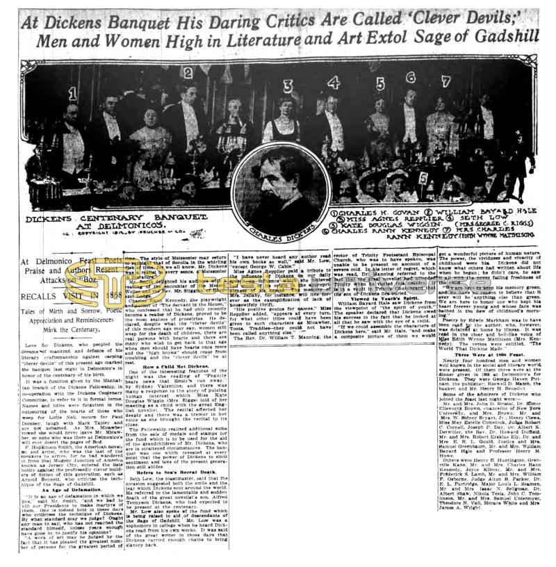 Preview of Dickens Centenary Banquet at Delmonicos article