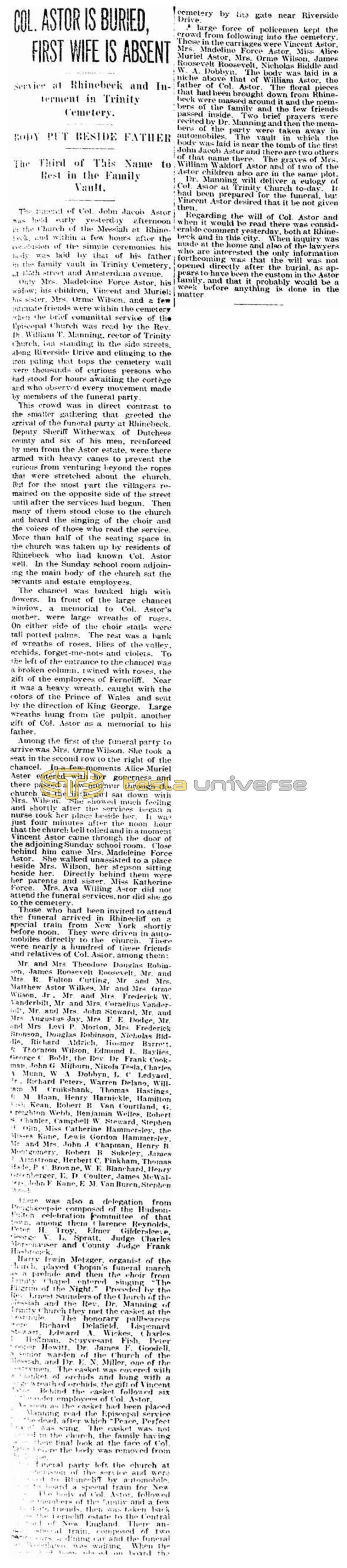 Preview of Col. Astor is Buried, First Wife is Absent article