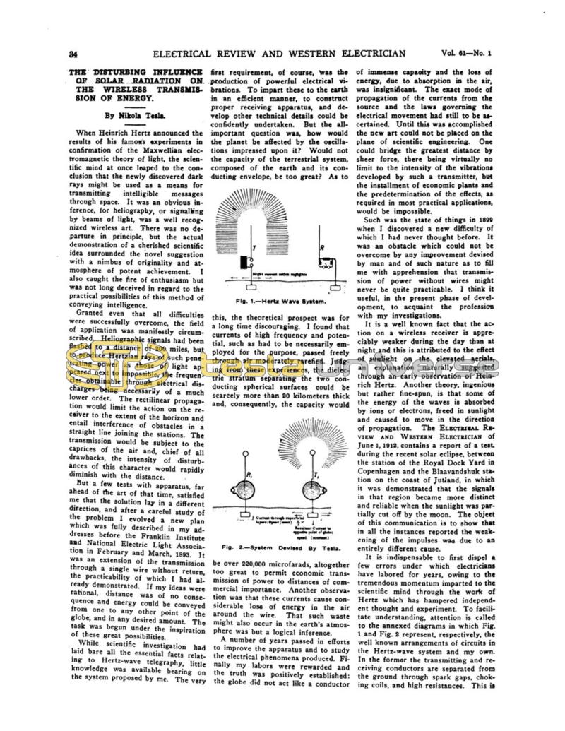 Preview of The Disturbing Influence of Solar Radiation on the Wireless Transmission of Energy article