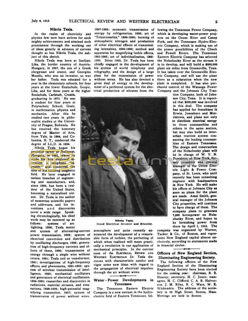 Preview of Nikola Tesla article