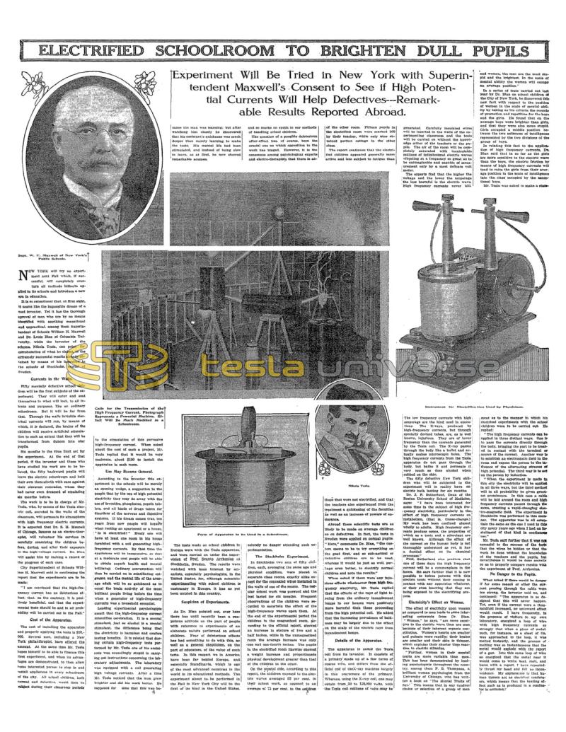 Preview of Nikola Tesla on Electrified Schoolroom to Brighten Dull Pupils article