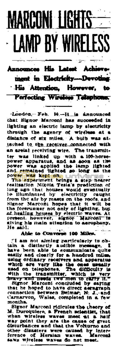 Preview of Marconi Lights Lamp by Wireless article