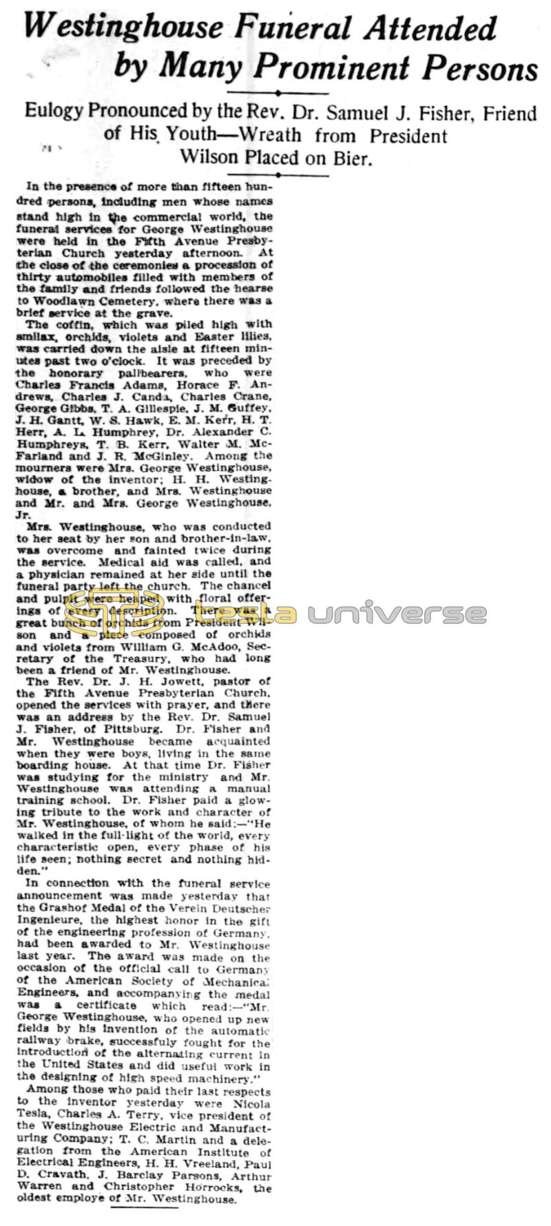 Preview of Westinghouse Funeral Attended by Many Prominent Persons article