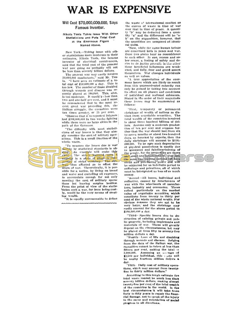 Preview of War Is Expensive article