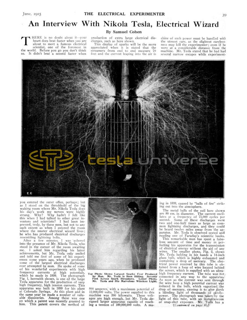 Preview of An Interview With Nikola Tesla, Electrical Wizard article