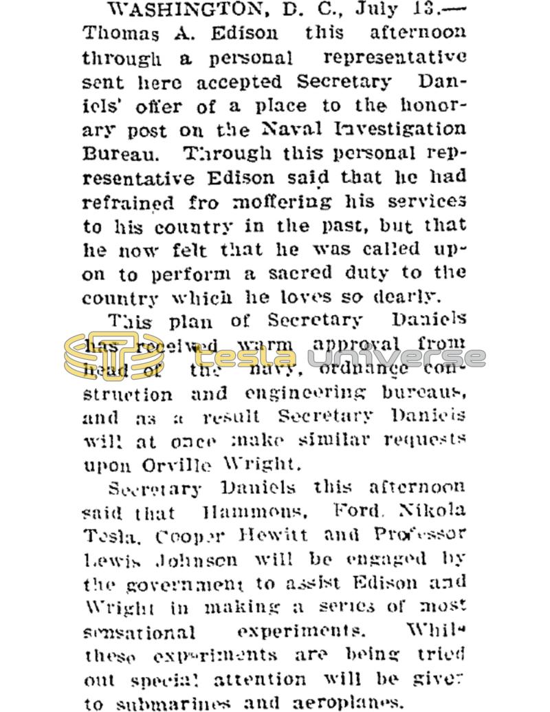 Preview of Edison, Tesla and other Scientists to Assist with Government Experiments article