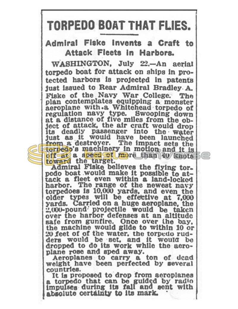 Preview of Torpedo Boat That Flies - Admiral Fiske Invents a Craft to Attack Fleets in Harbors article