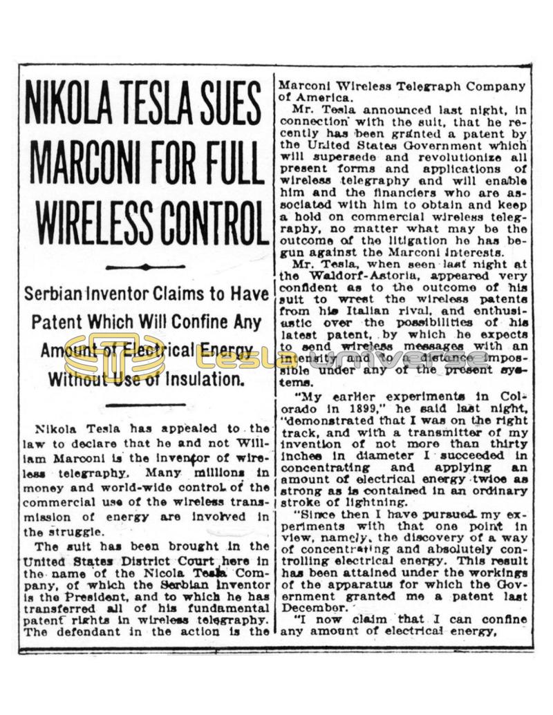 Preview of Nikola Tesla Sues Marconi for Full Wireless Control article