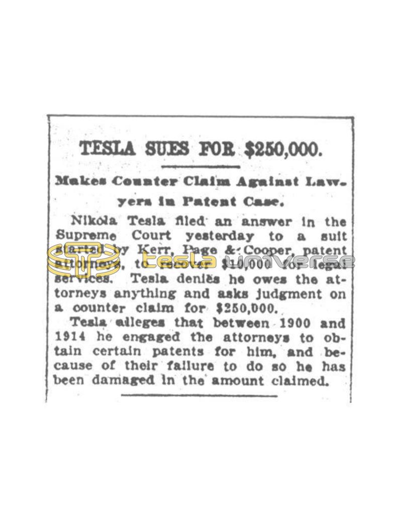 Preview of Tesla Sues for $250,000 article
