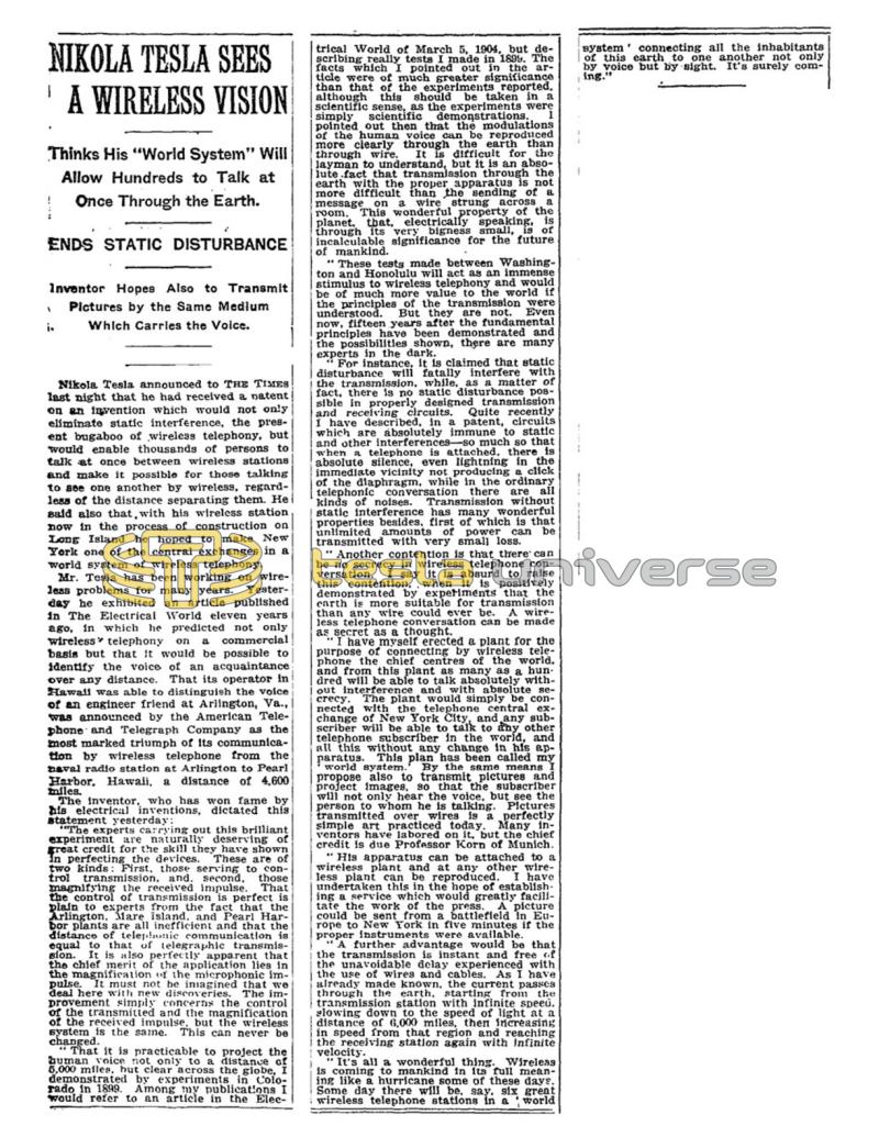 Preview of Nikola Tesla Sees A Wireless Vision article