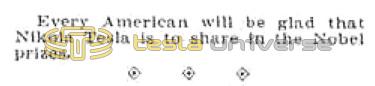 Preview of Nikola Tesla is to Share in the Nobel Prizes article