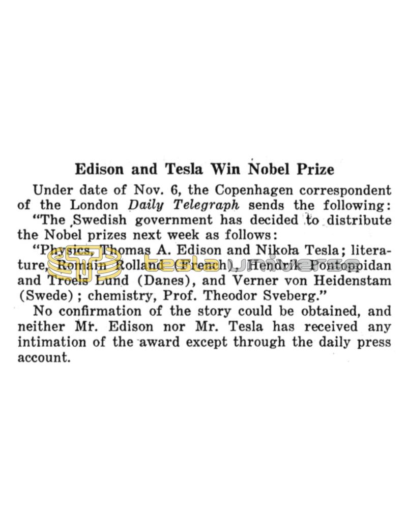 Preview of Edison and Tesla Win Nobel Prize article