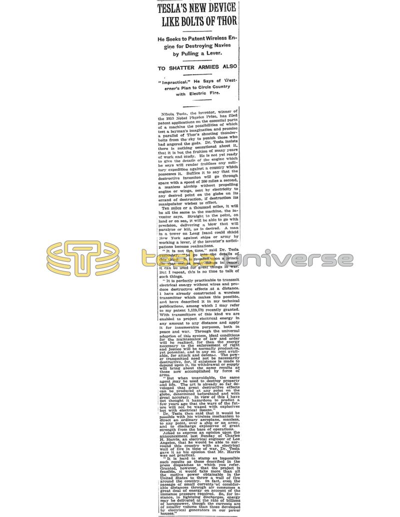 Preview of Tesla's New Device Like Bolts Of Thor article