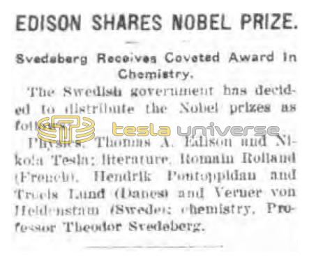 Preview of Edison Shares Nobel Prize (reprint) article