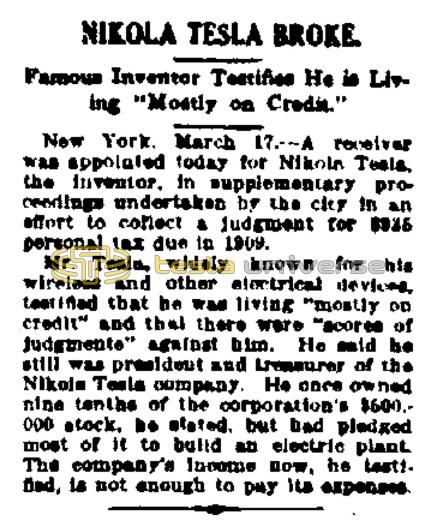Preview of Nikola Tesla Broke article