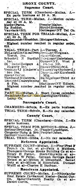 Preview of Bronx County Supreme Court Calendar (Apr. 14, 1916) article