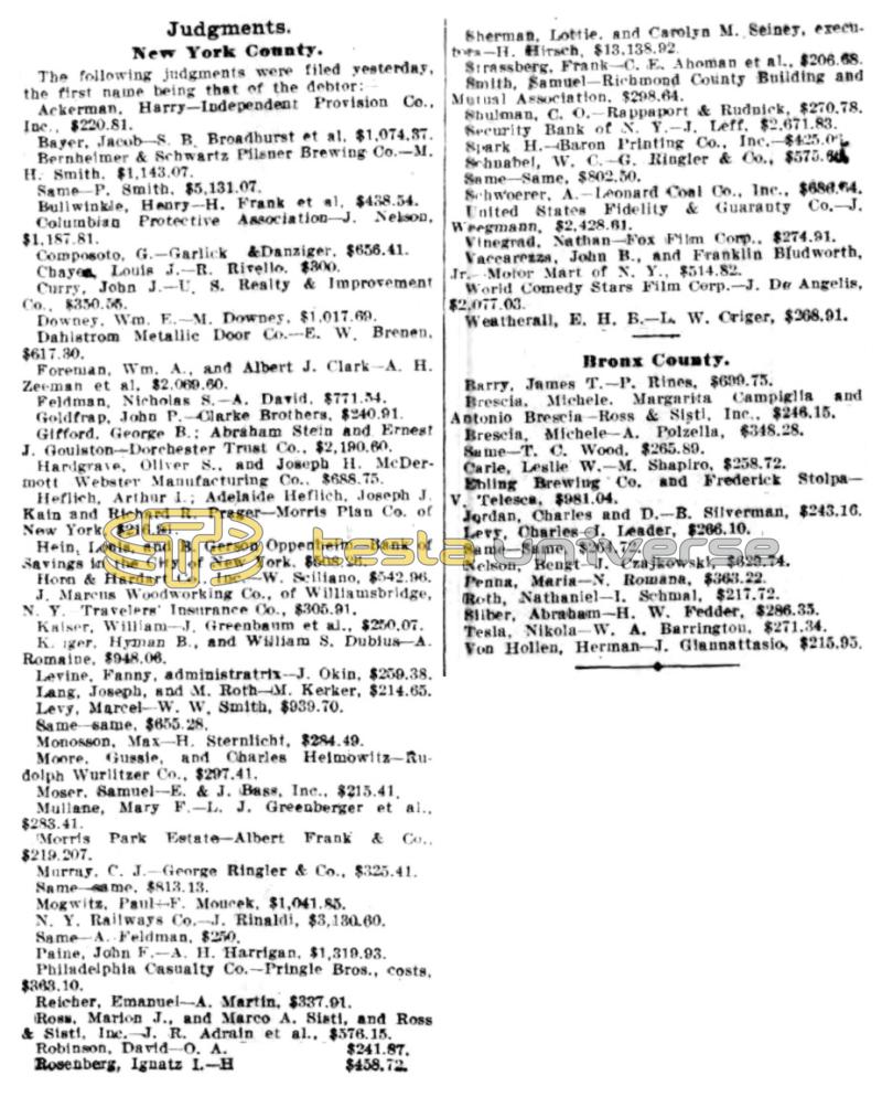 Preview of Bronx County Judgements (May 3, 1916) article