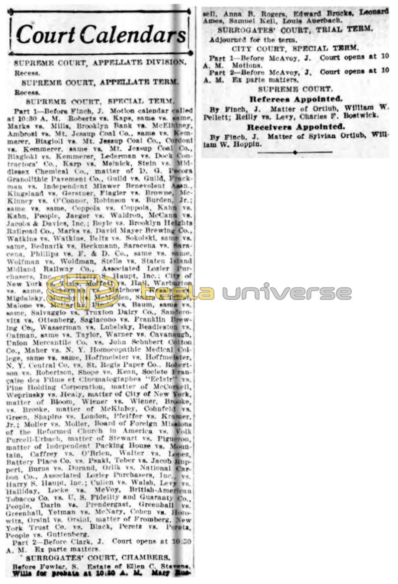 Preview of New York Supreme Court Calendar (Aug. 3, 1916) article