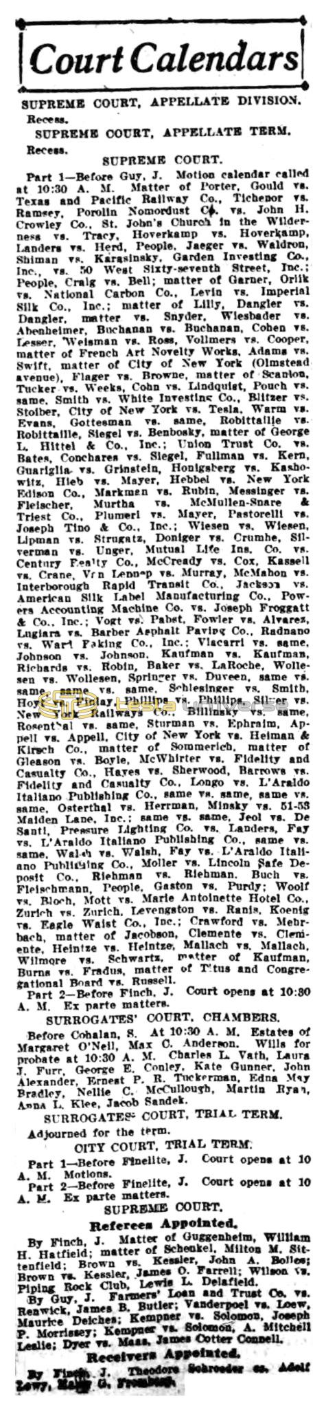 Preview of New York Supreme Court Calendar (Sep. 7, 1916) article