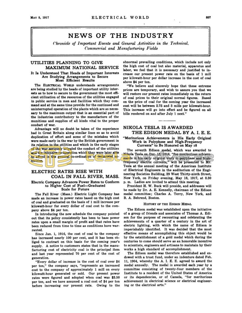 Preview of Nikola Tesla is Awarded the Edison Medal by A.I.E.E. article