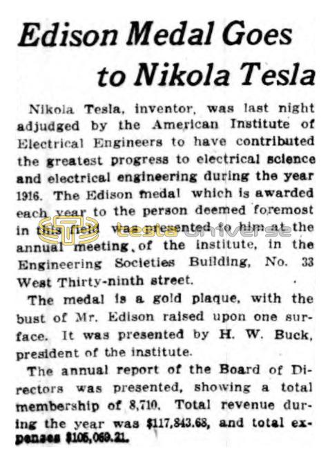 Preview of Edison Medal Goes to Nikola Tesla (reprint) article