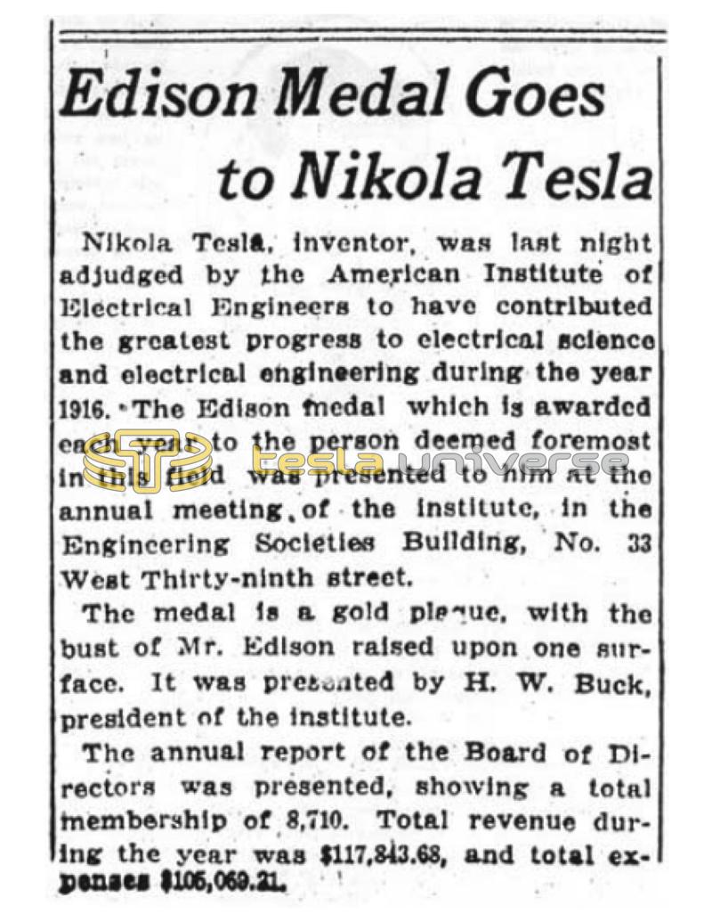 Preview of Edison Medal Goes to Nikola Tesla article