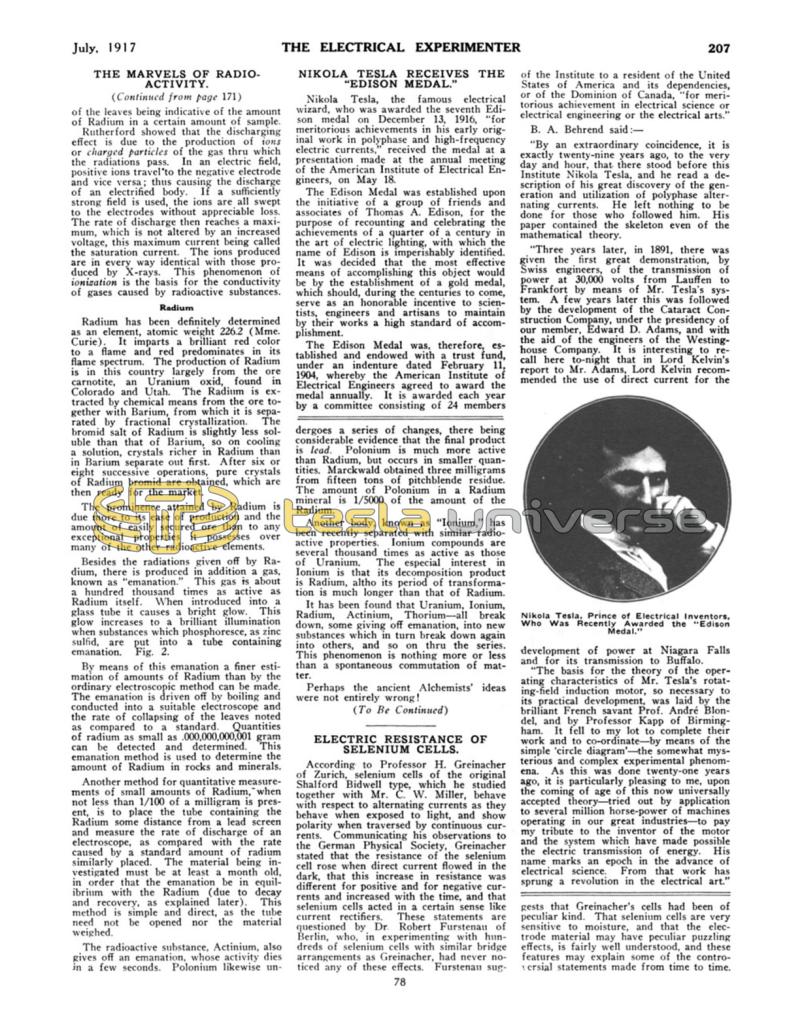 Preview of Nikola Tesla Receives The "Edison Medal" article