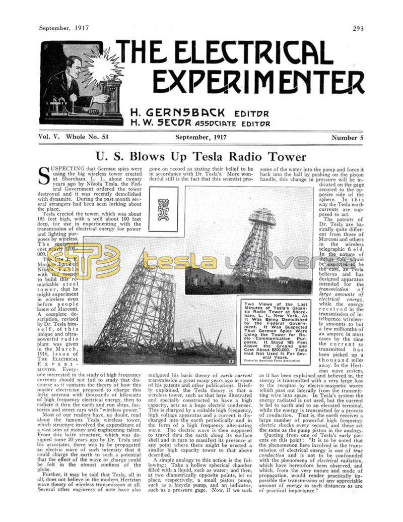 Preview of U. S. Blows Up Tesla Radio Tower article