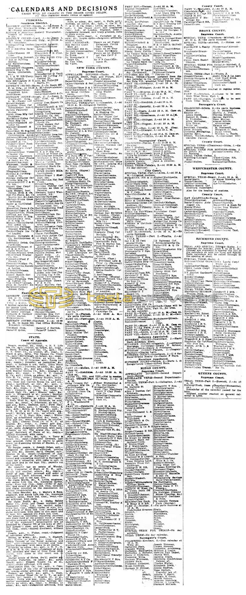 Preview of New York Supreme Court Calendar (May 29, 1918) article