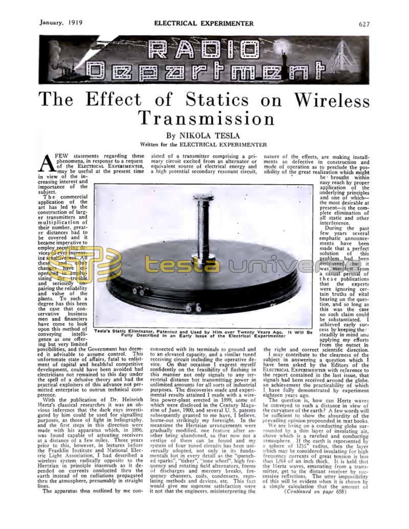 Preview of The Effect of Statics on Wireless Transmission article