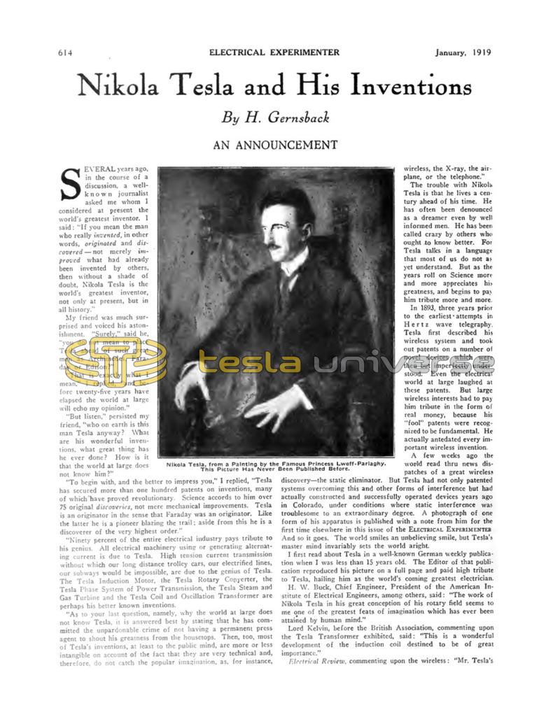 Preview of Nikola Tesla and His Inventions - An Announcement article