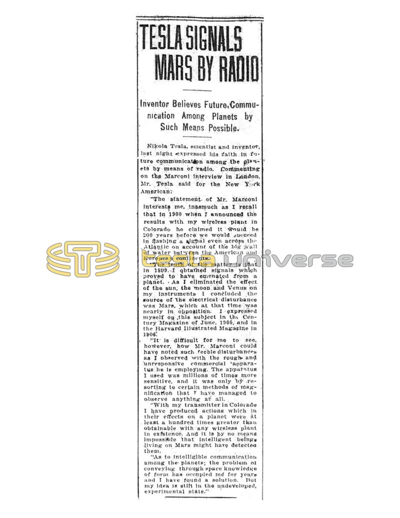 Preview of Tesla Signals Mars by Radio article