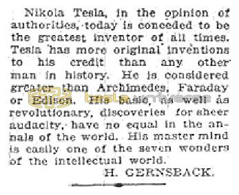 Preview of Nikola Tesla Conceded to Be Greatest Inventor of All Times article