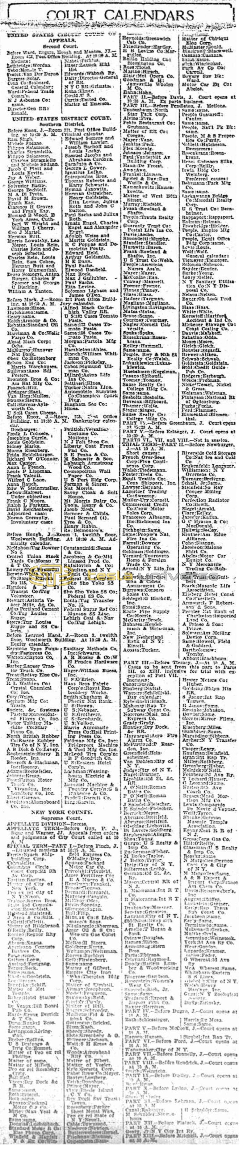 Preview of New York Supreme Court Calendar (Jan. 5, 1920) article