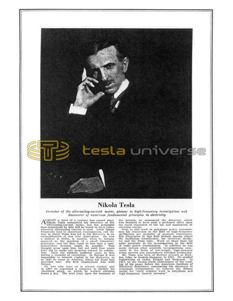 Preview of Nikola Tesla (Electrical World Insert) article