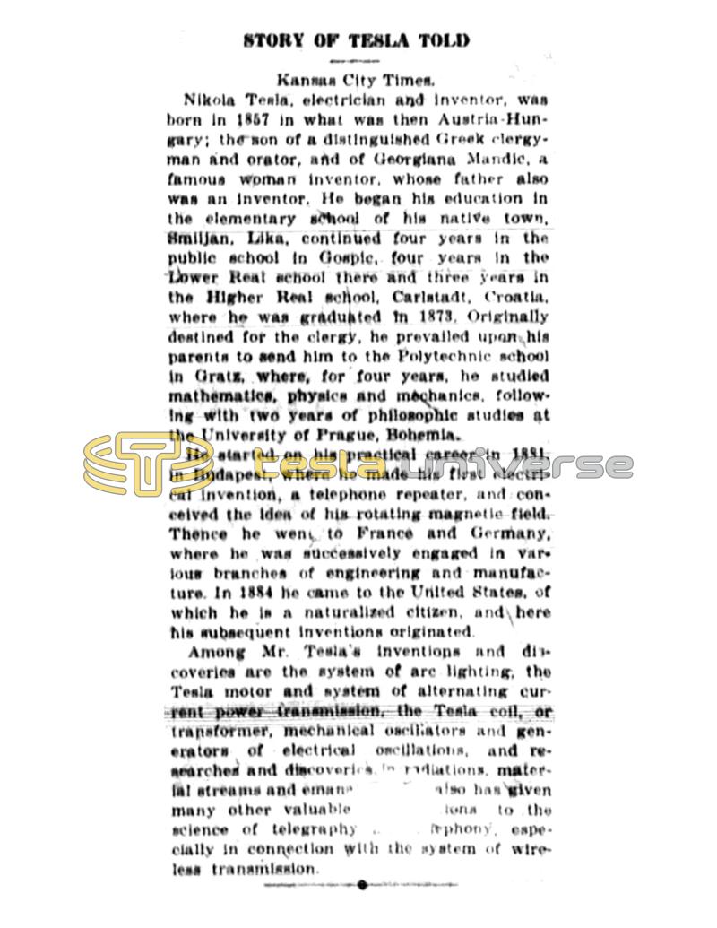 Preview of Story of Tesla Told article