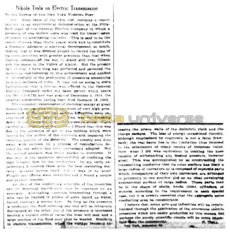 Preview of Nikola Tesla on Electric Transmission article