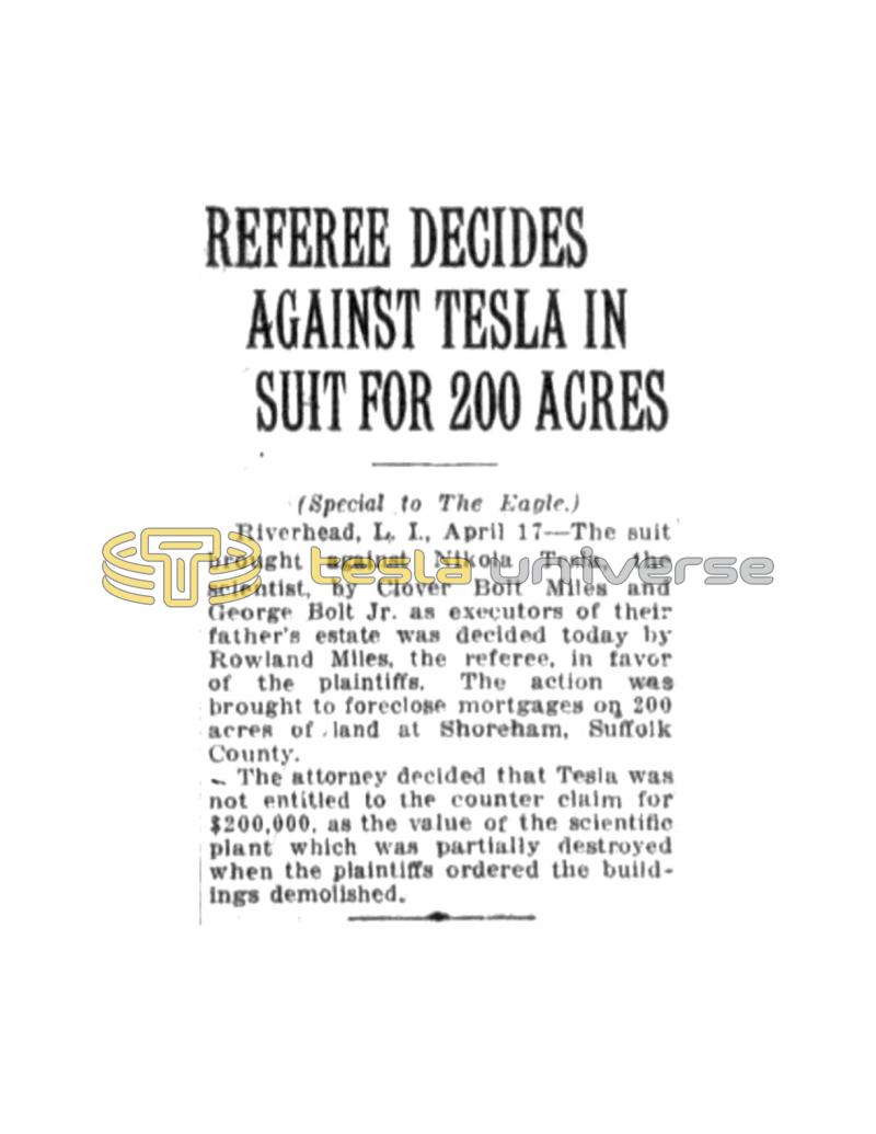 Preview of Referee Decides Against Tesla in Suit for 200 Acres article