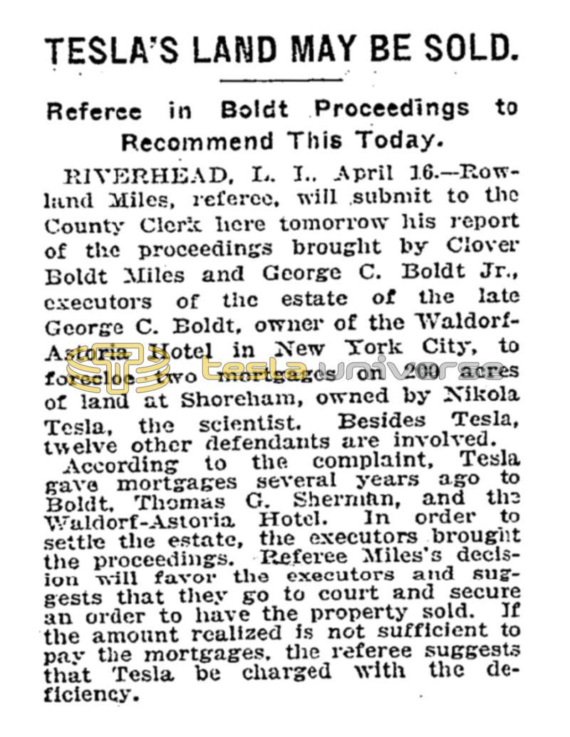 Preview of Tesla's Land May Be Sold article