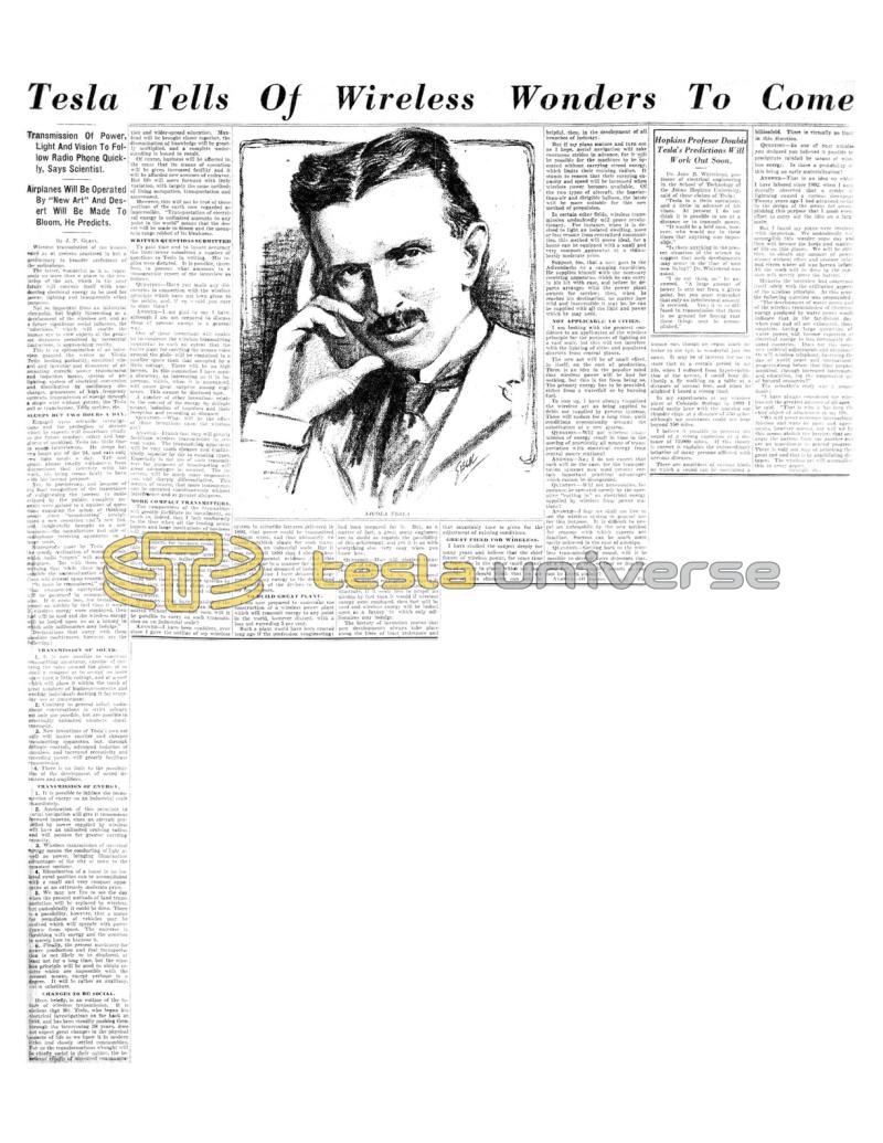 Preview of Tesla Tells of Wireless Wonders to Come article