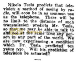 Preview of Nikola Tesla Predicts Television article