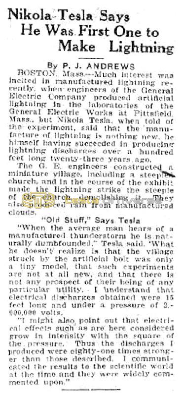 Preview of Nikola Tesla Says He Was The First One to Make Lightning article